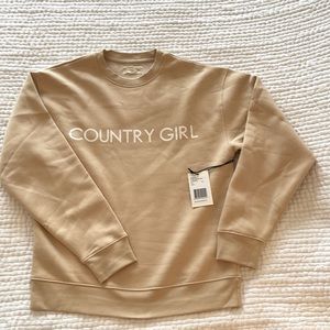 BRUNETTE THE LABEL x monica hibbs - Country Girl sweatshirt S/M almond color NWT